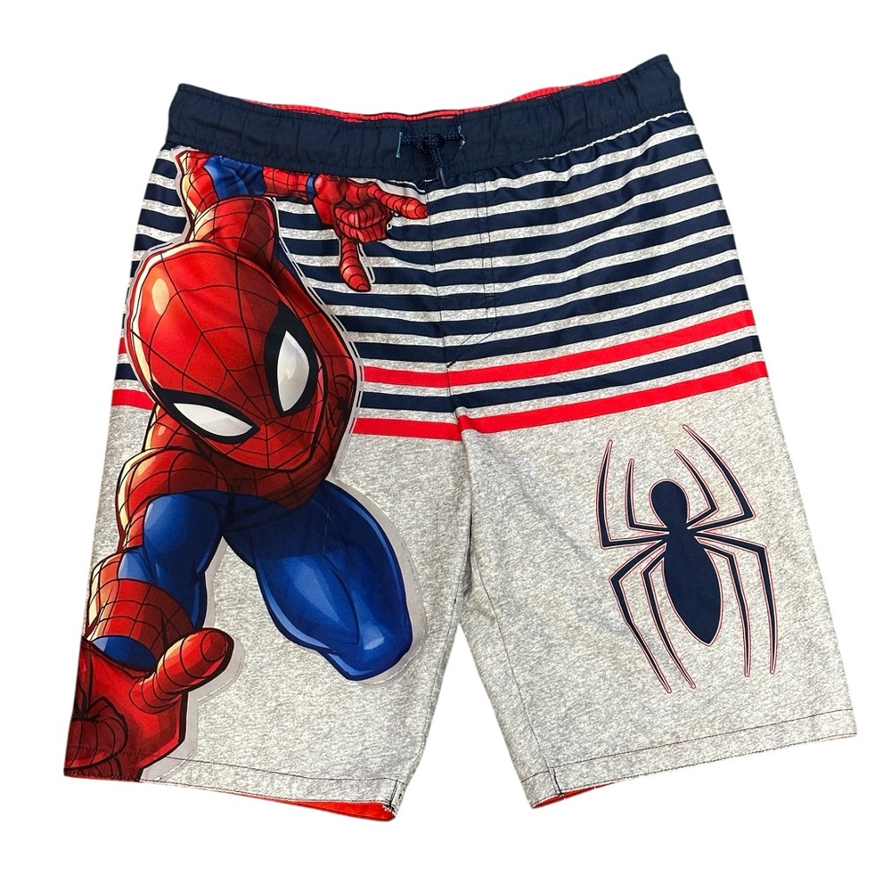 Youth Boys Marvel Spiderman L 10 / 12 Swim Shorts Trunks Board Beach Navy Blue - Picture 3 of 7